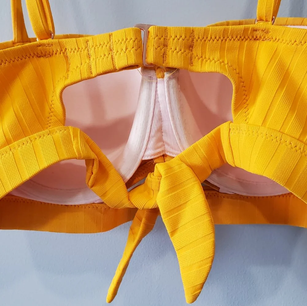 Shade & Shore Mustard Ribbed Bikini Top